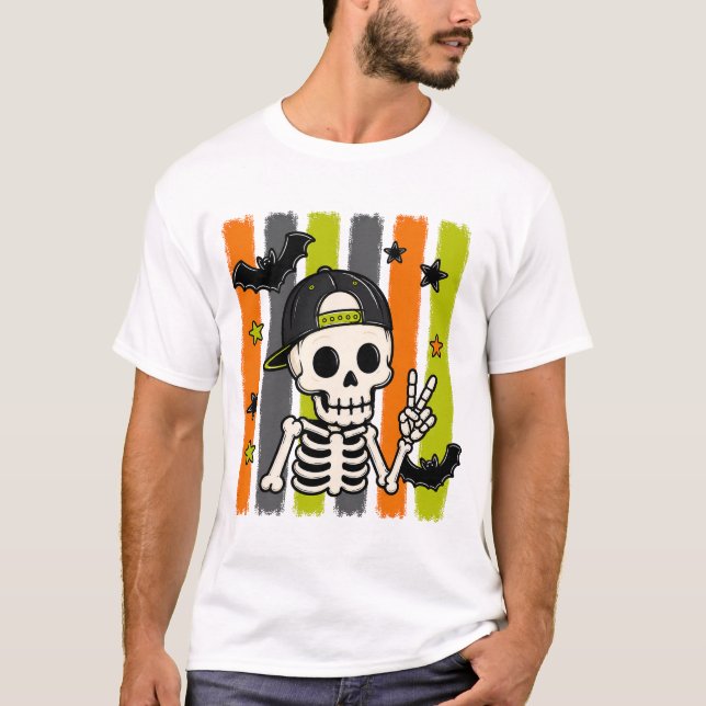 Cool Skeleton Peace Sign Halloween T-Shirt (Front)