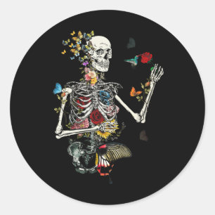 Cool Skeleton Plant Nature Flower Halloween Classic Round Sticker