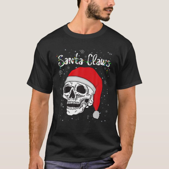 Cool Skeleton Skull Hat Light Santa Claus Christma T-Shirt (Front)