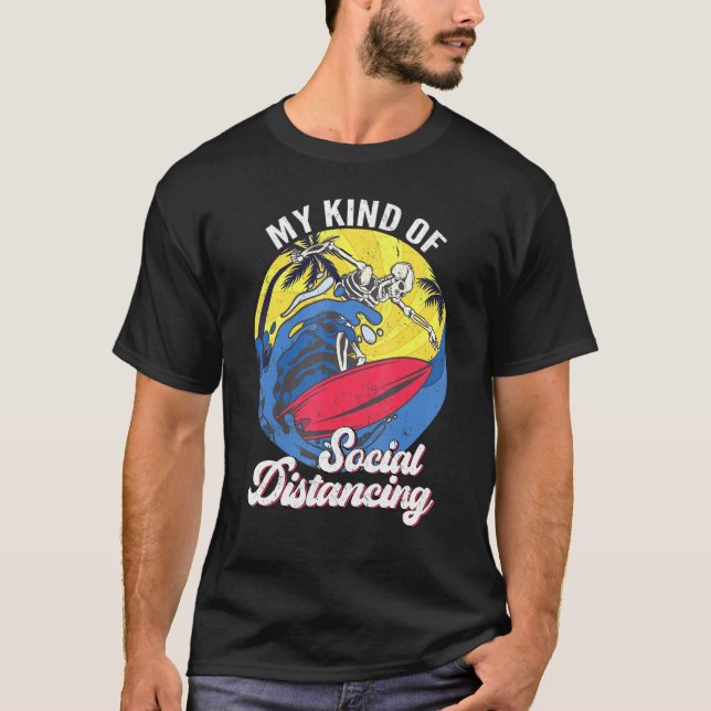 Cool Skeleton Sunset Surfing Surfer Surf T-Shirt (Front)