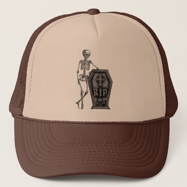 Cool Skeleton with coffin Trucker Hat (Front)