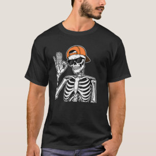Cool Skeleton with Orange Cap   Hip-Hop Halloween  T-Shirt