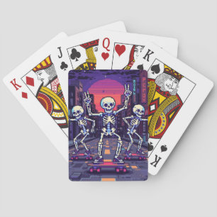 Cool Skeletons In The City Vaporwave Style Design Playing Cards
