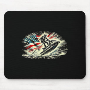 Cool Ski For Men Women Skiers Us American Flag Jet Mouse Pad