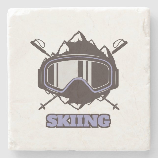 Cool Ski Helmet  Stone Coaster (Front)