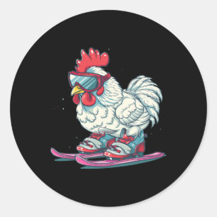 Cool Skiing Shoes With Chicken For Boys And Girls Classic Round Sticker