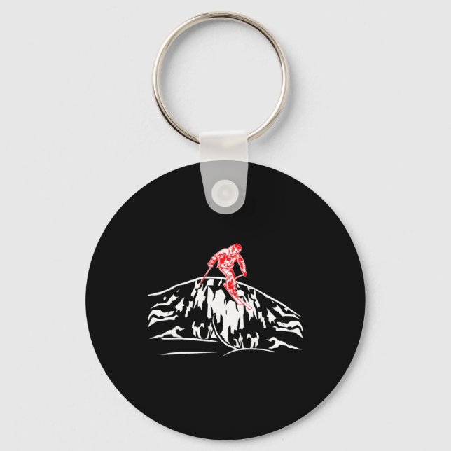 Cool Skiing Skis Downhill Mountain Adventure Skier Key Ring (Front)