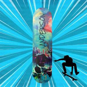 Cool Skull Blue Personalised Skateboard