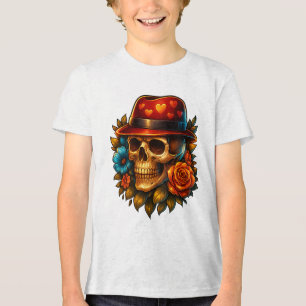 Cool Skull in Heart Hat – Kids’ Graphic T-Shirt Tri-Blend Shirt