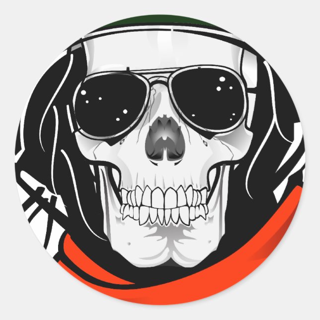 cool skull with sunglasses and helmet classic round sticker (Front)