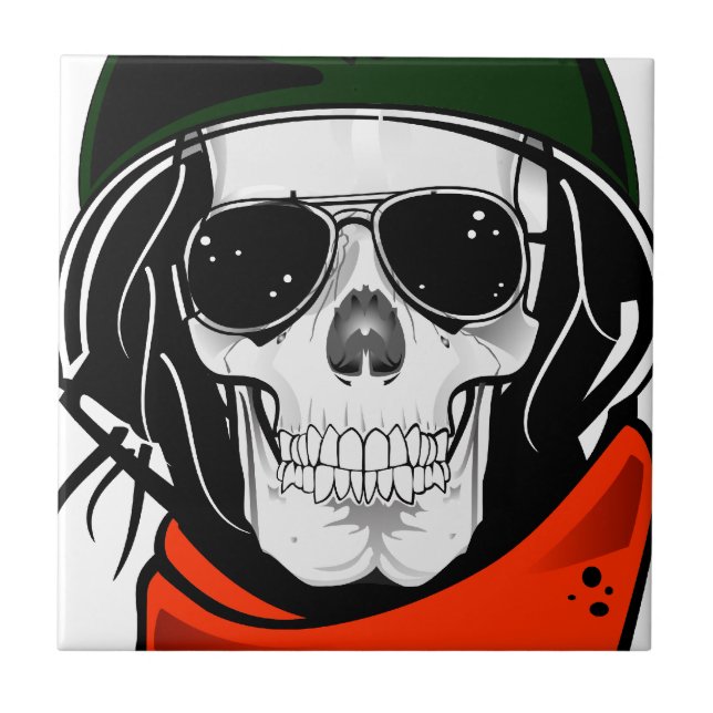 cool skull with sunglasses and helmet tile (Front)