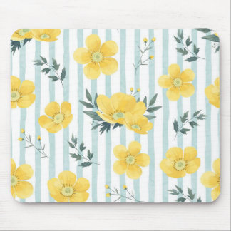 Cool sky blue stripes and a yellow poppy mouse pad