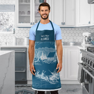 Cool Slate Blue Vintage Santa Helper Christmas Apron