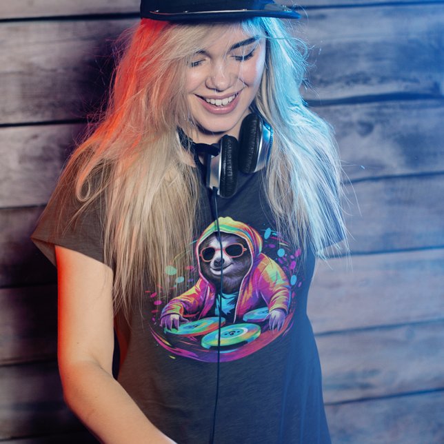 Cool Sloth DJ Neon  T-Shirt (Creator Uploaded)