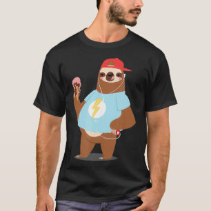 Cool Sloth Dude with Ice Cream Music Summer Beach T-Shirt