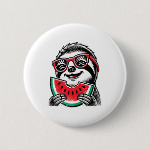 Cool Sloth Eating Watermelon 6 Cm Round Badge
