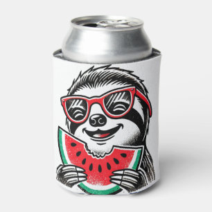 Cool Sloth Eating Watermelon Can Cooler