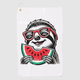 Cool Sloth Eating Watermelon Golf Towel