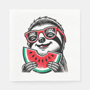 Cool Sloth Eating Watermelon Napkin