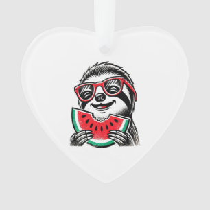 Cool Sloth Eating Watermelon Ornament