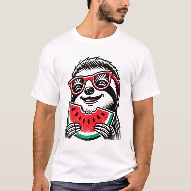 Cool Sloth Eating Watermelon T-Shirt (Front)