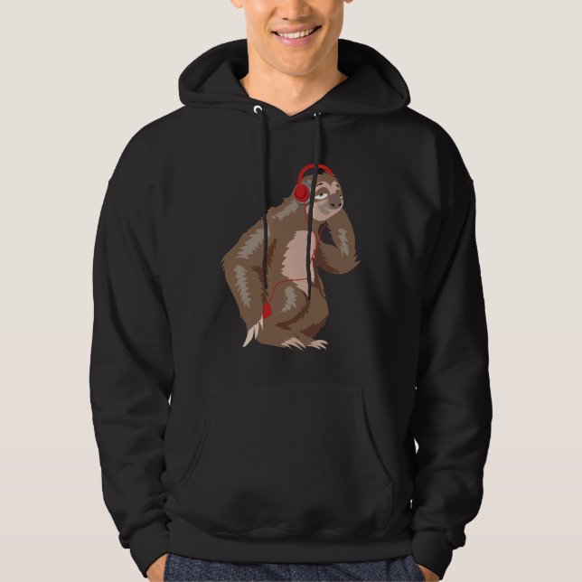 Cool Sloth Music Headphones Funny Animal Earphones Hoodie (Front)