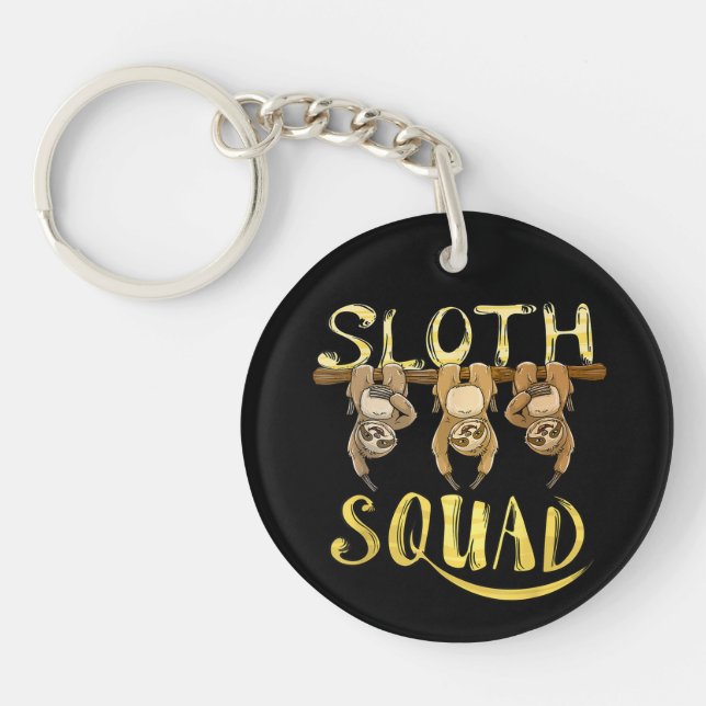 Cool Sloth Squad – Funny Lazy Animal Lover Design Key Ring (Front)