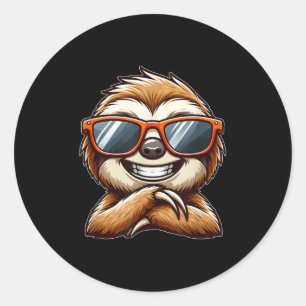 Cool Sloth Sungles Summer Cartoon  Classic Round Sticker
