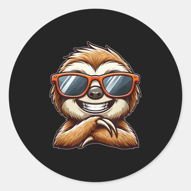 Cool Sloth Sungles Summer Cartoon  Classic Round Sticker (Front)