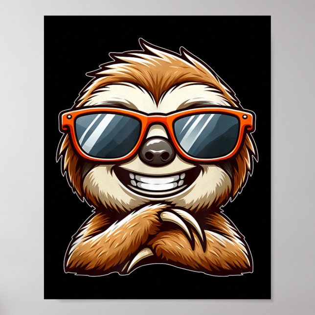 Cool Sloth Sungles Summer Cartoon  Poster (Front)