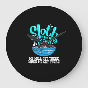 Cool Sloth Swimming Team Funny Animal Swimmer Large Clock