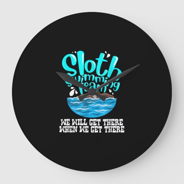 Cool Sloth Swimming Team  Funny Animal Swimmer Large Clock (Front)