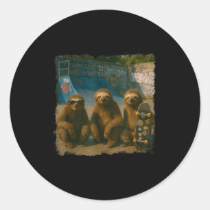 Cool Sloths Skatepark Vintage Photo  Classic Round Sticker