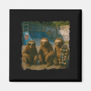 Cool Sloths Skatepark Vintage Photo  Magnet