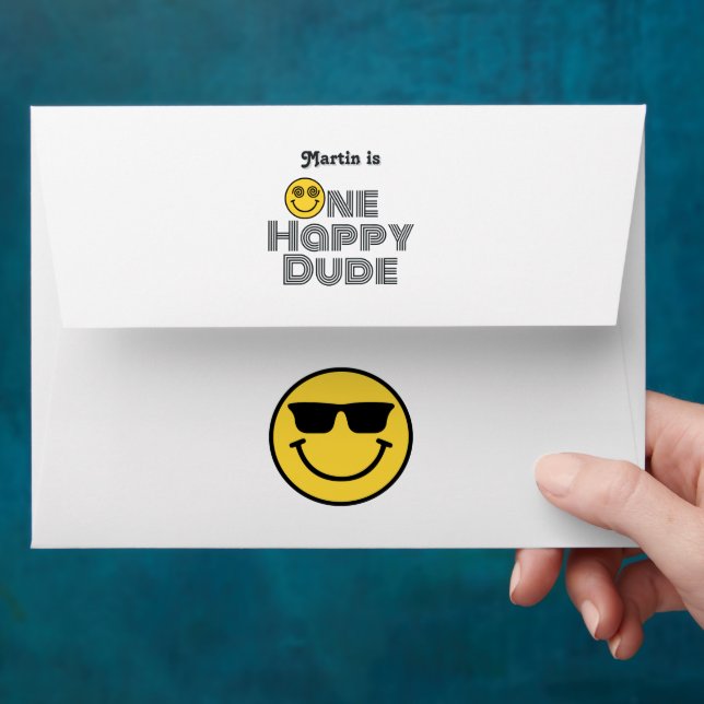 Cool Smile Retro "One Happy Dude" Birthday Envelope (Hand)