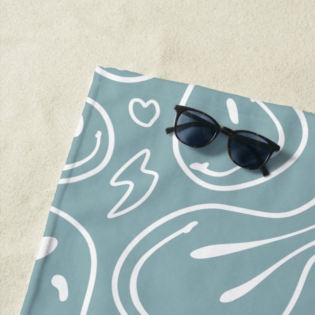 Cool Smiling Face Melting Smile Pattern Dusty Blue Beach Towel (In Situ)