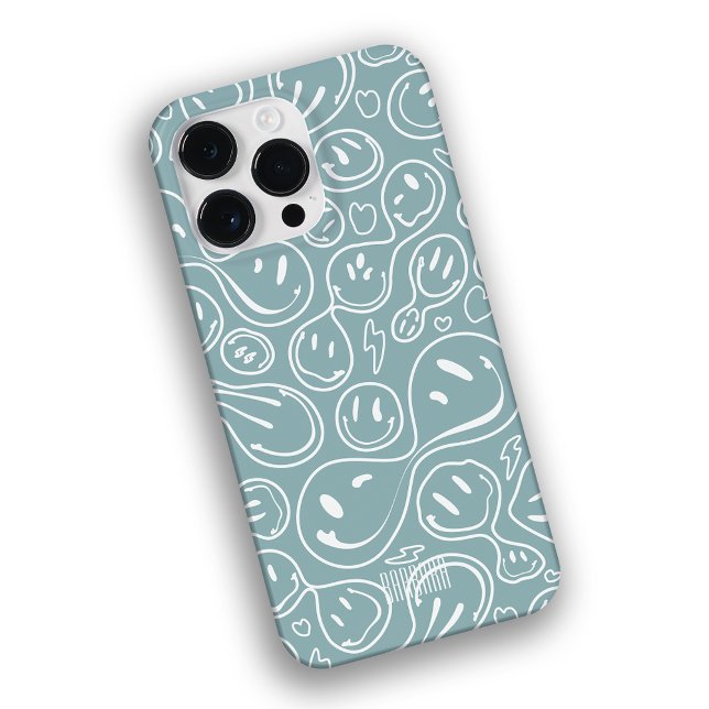 Cool Smiling Face Melting Smile Pattern Dusty Blue Case-Mate iPhone Case (Creator Uploaded)