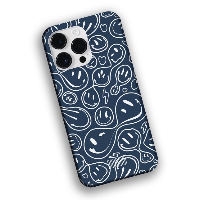 Cool Smiling Face Melting Smile Pattern Navy Blue iPhone Case (Creator Uploaded)