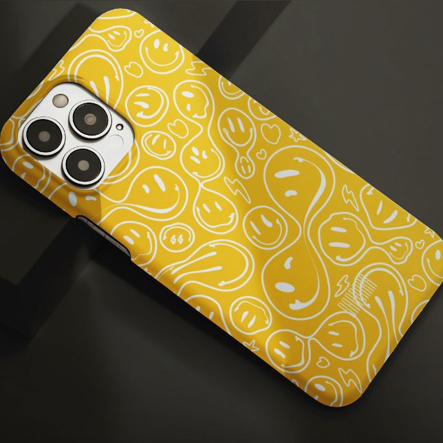 Cool Smiling Face Melting Smile Pattern yellow iPhone Case (Smiling Face Pattern Playful Line Art Smile Black Case-Mate iPhone Case
)