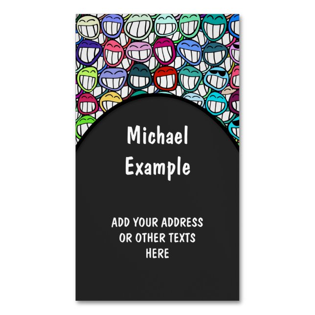 COOL SMILING FACES GROUP II + your idea Magnetic Business Card (Front Vertical)