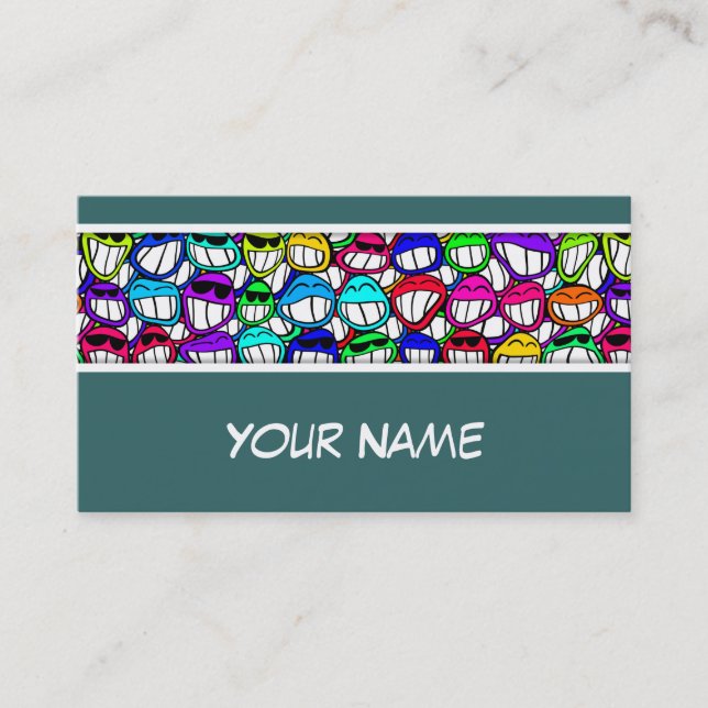 COOL SMILING FACES GROUP + your text & ideas Business Card (Front)