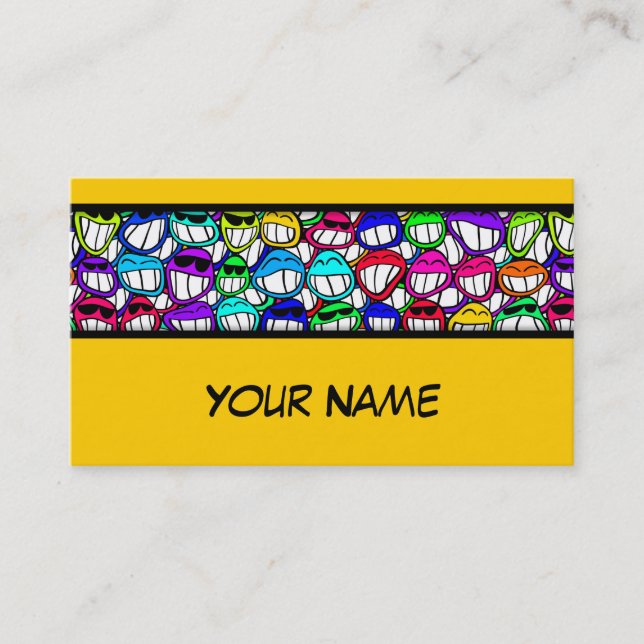 COOL SMILING FACES GROUP + your text & ideas Business Card (Front)