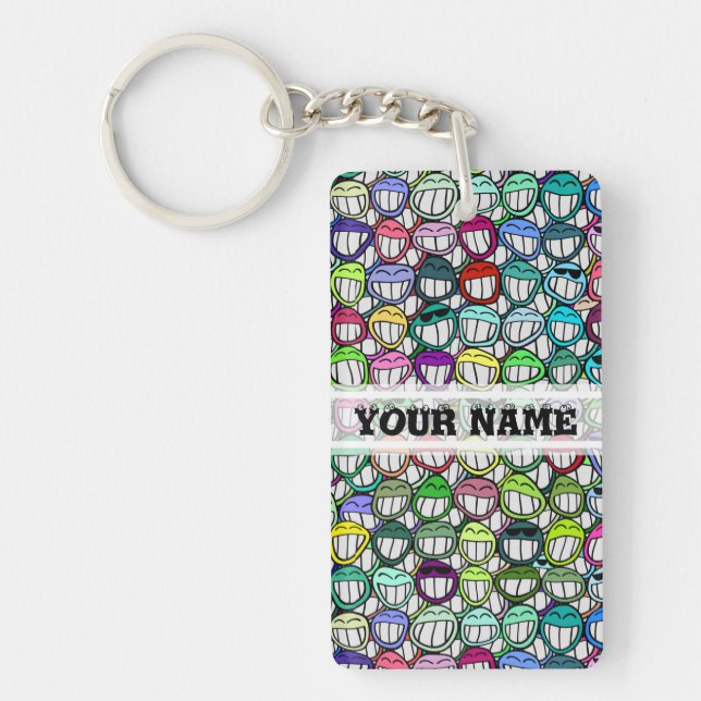 COOL SMILING FACES GROUP + your text Key Ring (Front)