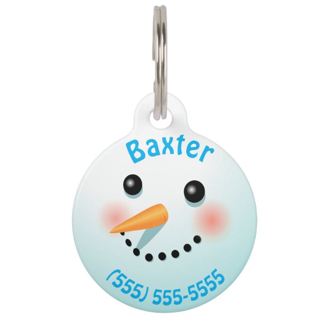 Cool Smiling Snowman With Carrot Nose Pet Tag (Back)
