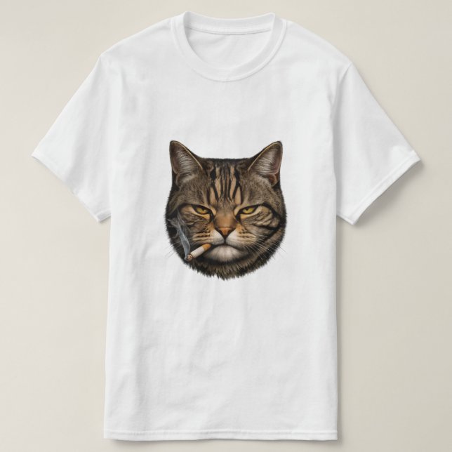 Cool Smirking Cat with Cigarette T-Shirt (Design Front)