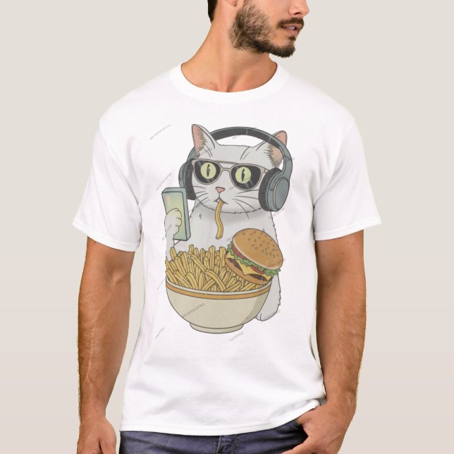Cool Snack Cat with Headphones . T-Shirt (Front)