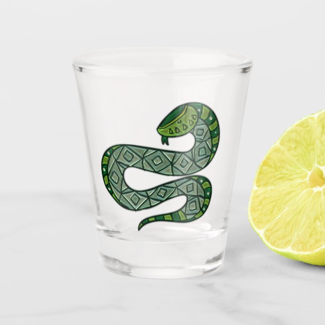 Cool Snake Metallised Tribal Art Shot Glass (Front)