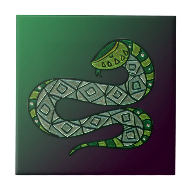 Cool Snake Metallized Tribal Art Tile (Front)