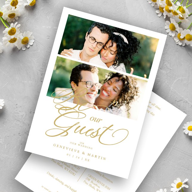 Cool Snazzy Golden Effect 2 Photos Wedding Invitation (Creator Uploaded)