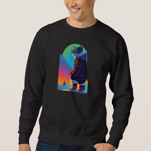 Cool Snowboard Cat For Men Women Ski Mountain Skie Sweatshirt (Front)